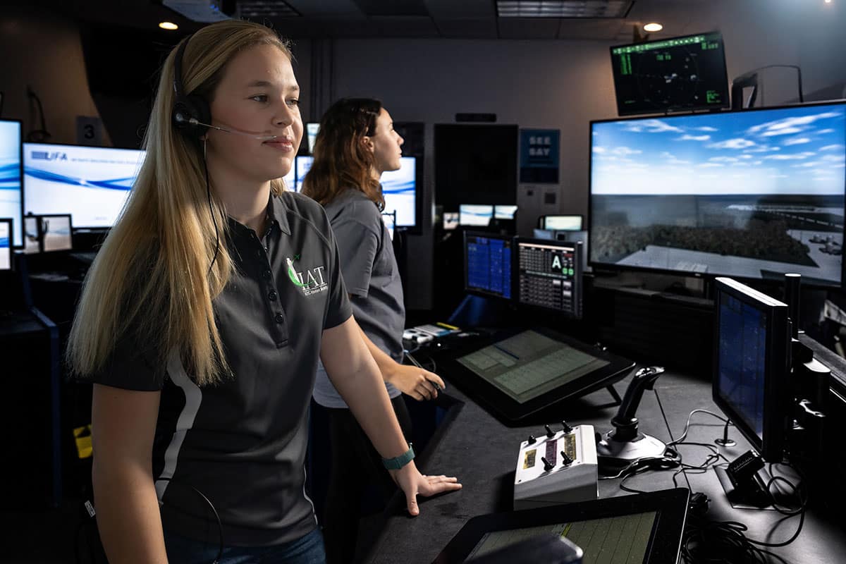 Students train in the newly upgraded Air Traffic Control Tower Lab