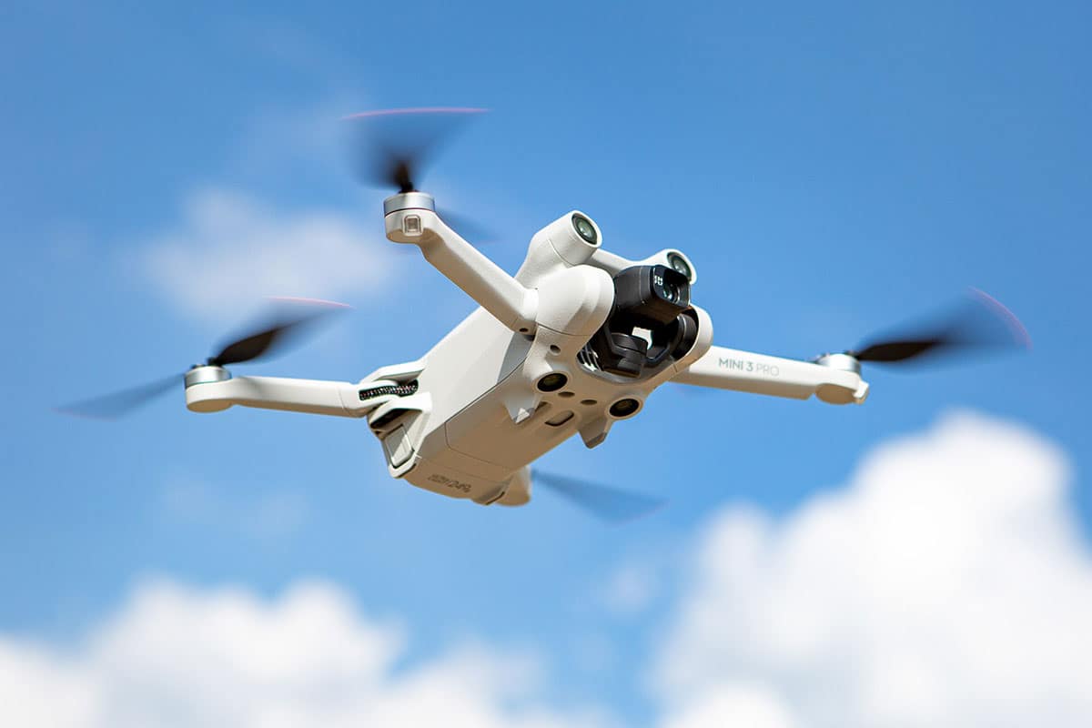 A drone hovering in the sky